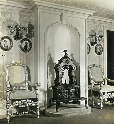 Flirtation Room, 18th century Swedish chairs, the stove is from Vermont
