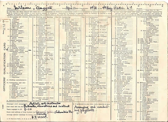 Claggett Wilson War Service document